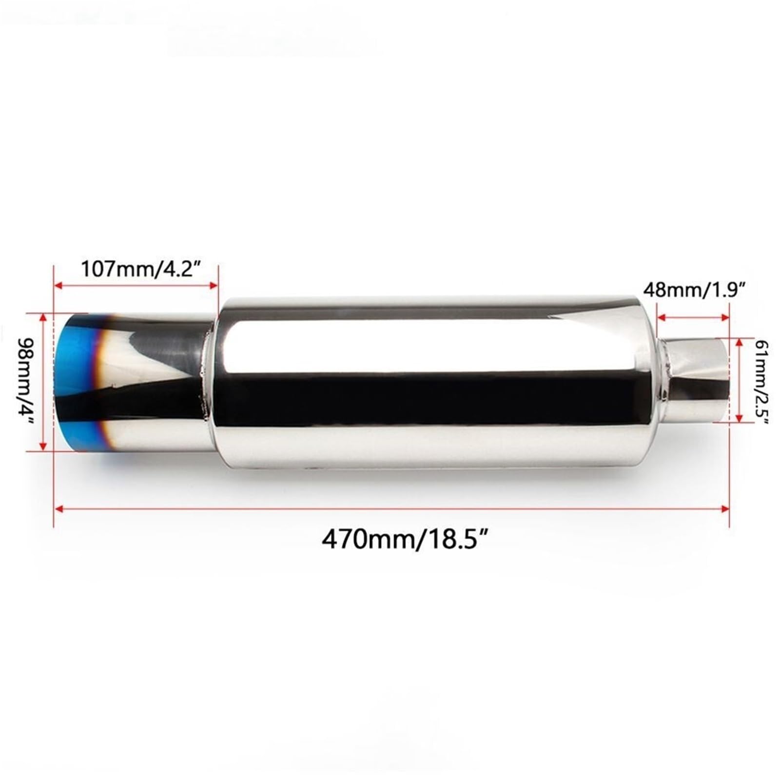 Car Silencer Końcówka tłumika wydechowego ze stali nierdzewnej wlot rury wydechowej 2,5 cala wylot 4 cale spalony tłumik rura wydechowa do uniwersalnego(C)