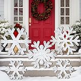 Yuntau 5 Pcs Large Winter Rustic Wooden Snowflake Decorations - Christmas Snowflakes Porch Standing Xmas Yard Signs for Front Door Garden Yard Patio
