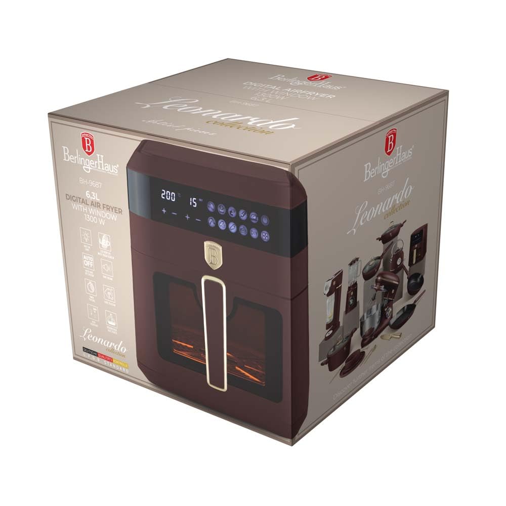 Berlinger Haus Friggitrice ad aria calda digitale, 6,3 l, per friggere, cuocere, grigliare e arrostire per pasti sani, risparmio energetico, ideale per tutta la famiglia