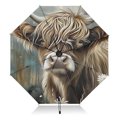 Parapluie automatique UPF 50+ et coupe-vent à motif rétro floral vache
