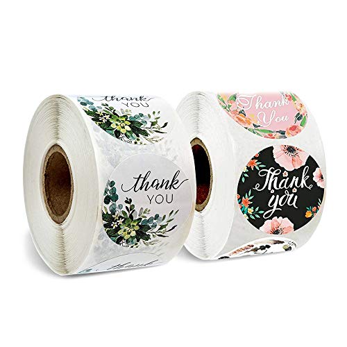 VCOSTORE 1000 pièces flore merci étiquette autocollants rouleau rond étiquettes adhésives papier d'emballage étiquettes autocollant de cuisson étiquette auto-adhésive bricolage artisanat déco Cover