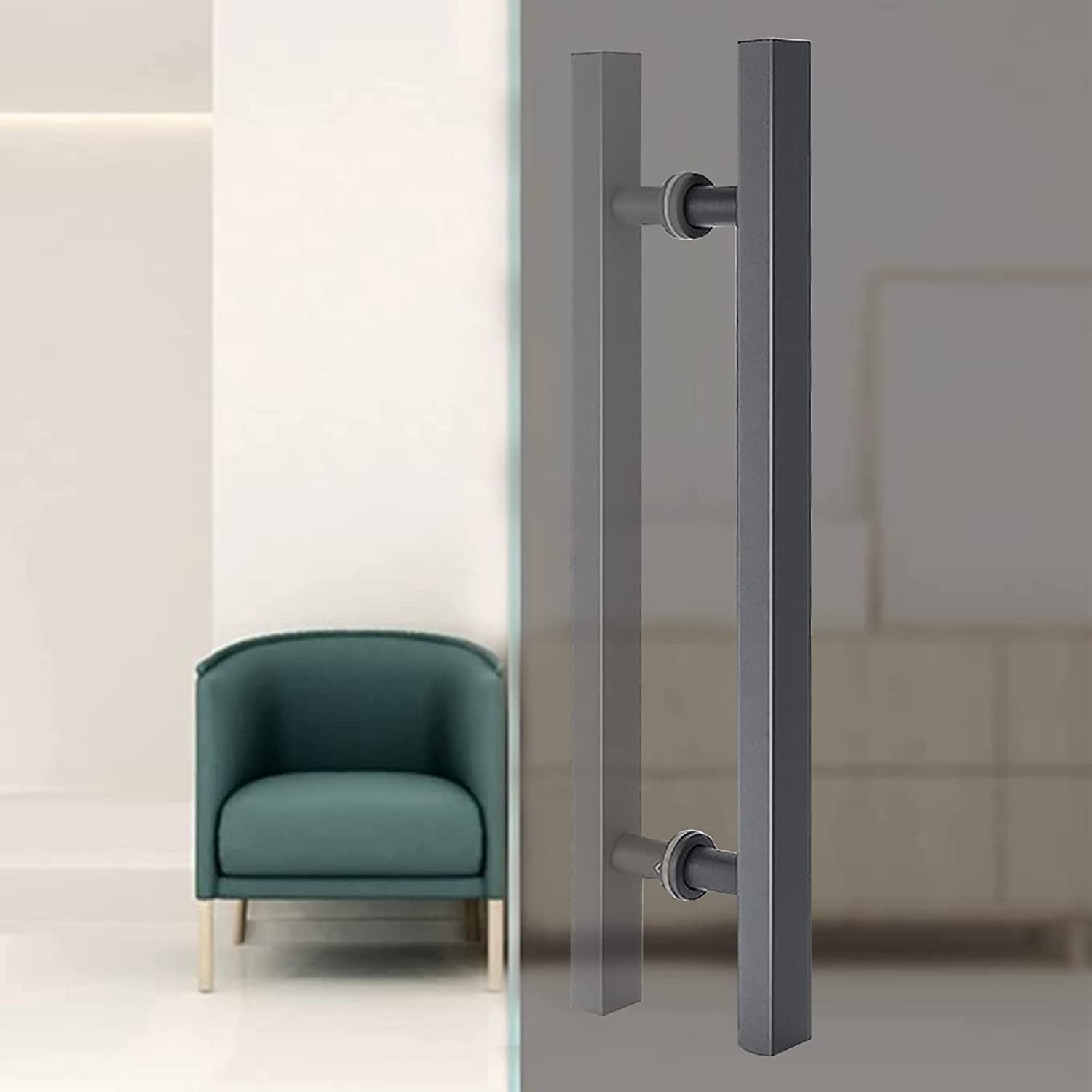 DFGHNBVC Modern Heavy Duty Push Pull Door Handle Set, 60-150Cm Sliding Barn Handles For Commercial Use, Flush Gate Handrail, Easy Install, Stylish Gold Finish,Gray-Length 60Cm/23.6Inch