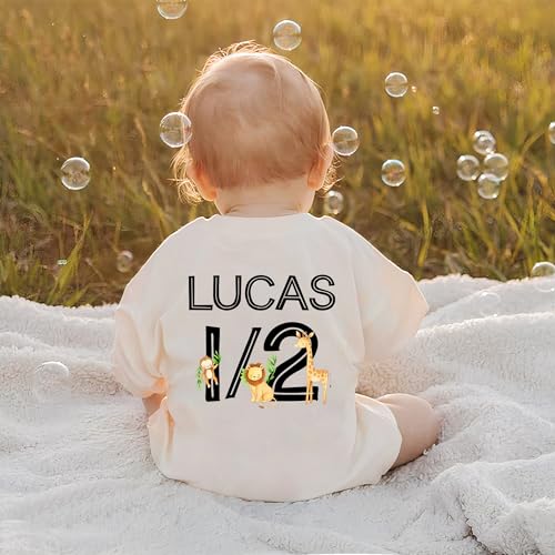 Personalized Wild Half Birthday, Half Birthday Outfit Baby Boy With Jungle Safari Animals, Custom Printed3