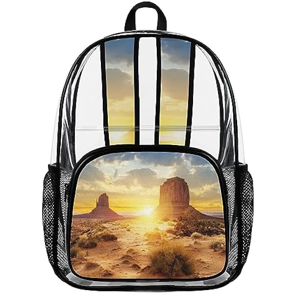 Yzrwebo Zonsondergang Monument Heavy Duty Clear Rugzak Desert Valley Grote Doorzichtige Rugzakken PVC Transparante Rugzak Clear Tas voor Vrouwen Mannen Veiligheid Stadion Werk Reizen Evenementen