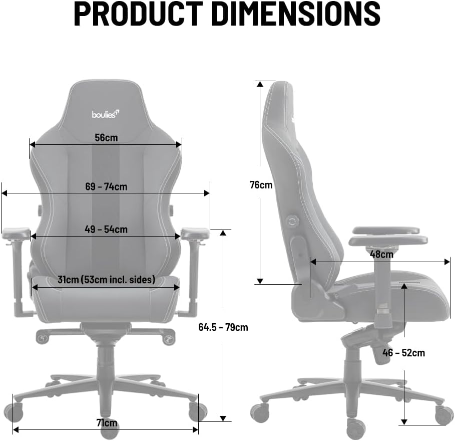 boulies Master Gaming Chair, Ergonomic Office Chair for Adults with 4D Armrests, Comfortable Computer Chair for Home with Adjustable 4-Way Built-in Lumbar Support (Ash Grey, Standard)