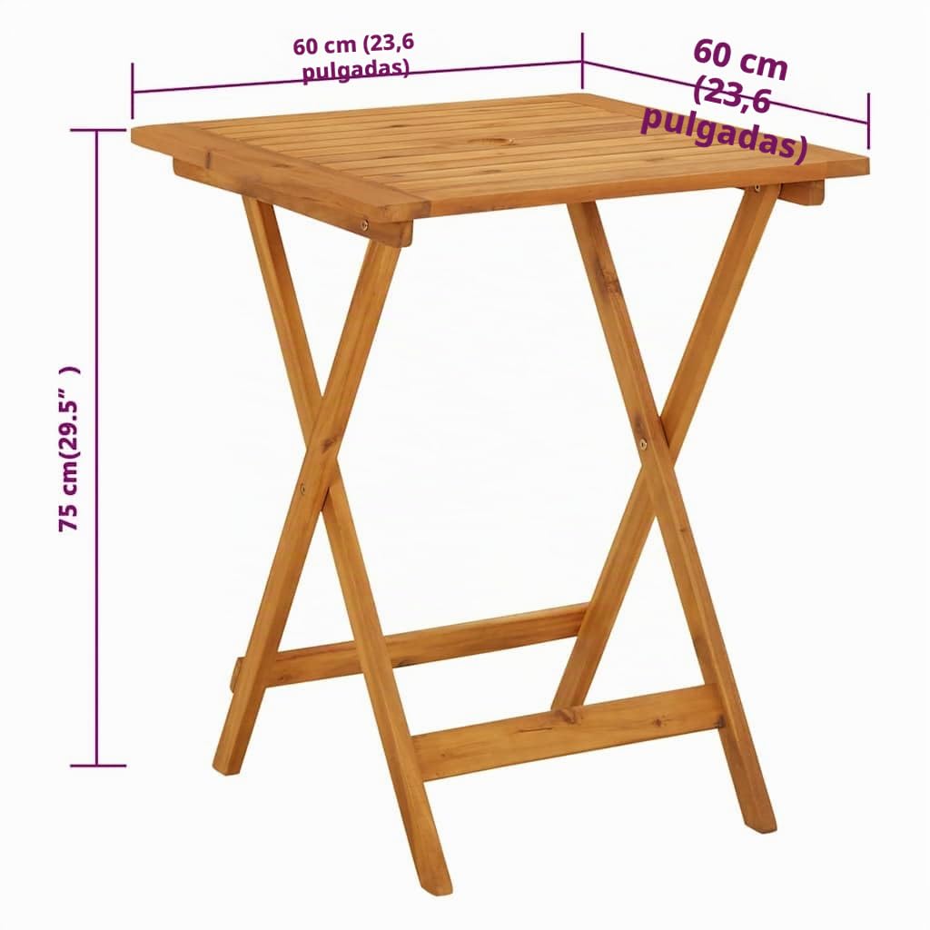 vidaXL Mesa Plegable de jardín de Madera Maciza de Acacia 60x60x75 cm