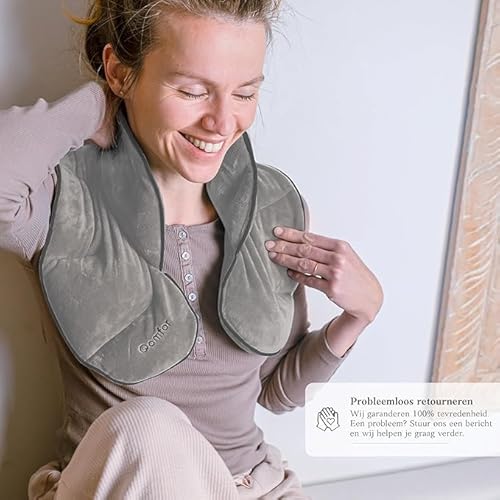 Qomfor Körnerkissen Nacken Schulter - Wärmekissen Mikrowelle - Weizen un Lavendel gefüllt - Körnerkissen Mikrowelle zur Schmerzlinderung, Näcken Schulter, Rücken - Hellgrau