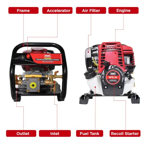Image of Balwaan Krishi 35cc 4 Stroke Engine Power Pressure Sprayer Pump | BPS-35 | with Spray Gun & 50 Meter Hose Pipe, High Pressure Pump for Gardening, Cleaning