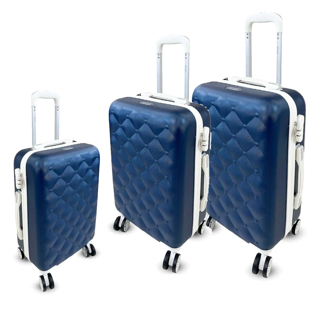 Coveri Set 3 Trolley Valigie Bagaglio a Mano Vintage Valigia Guscio Rigido In ABS 4 Ruote Manico teloscopico Doppio Scompartimento Interno e Chiusura di Sicurezza con combinazione (Blu)
