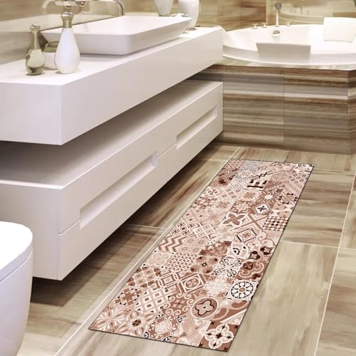 Alfombra para cocina estilo bohemio de 90x160 cm lavable marrón 4