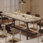 IDEALHOUSE Dining Table for 8 People, 71-inch Rectangular Wood Kitchen Table with Strong Metal Frame, Industrial Large Long Dining Room Table, for Big Family, Dining & Living Room, Retro Gray