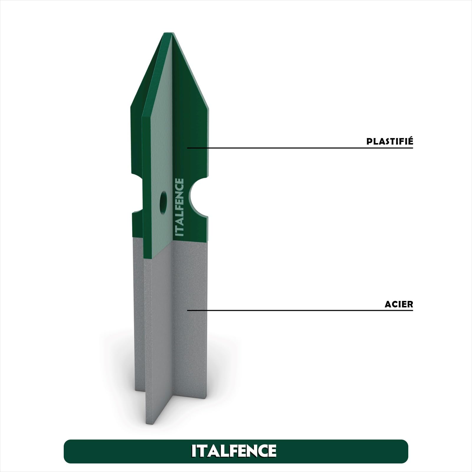 Lot de 10 piquets T en fer plastifié vert [H125cm, 30x30x3mm]