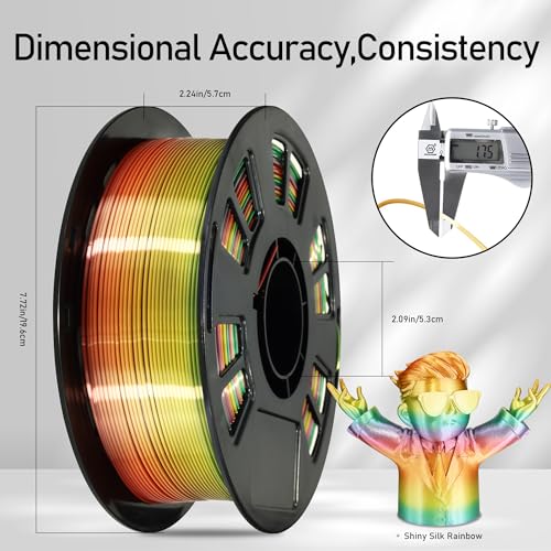 Image of Silk Multicolored Rainbow PLA 3D Printer Filament, 1.75mm PLA Fast Color Change 3D Printing Material, 1kg Spool (2.2lbs),for FDM 3D Printers