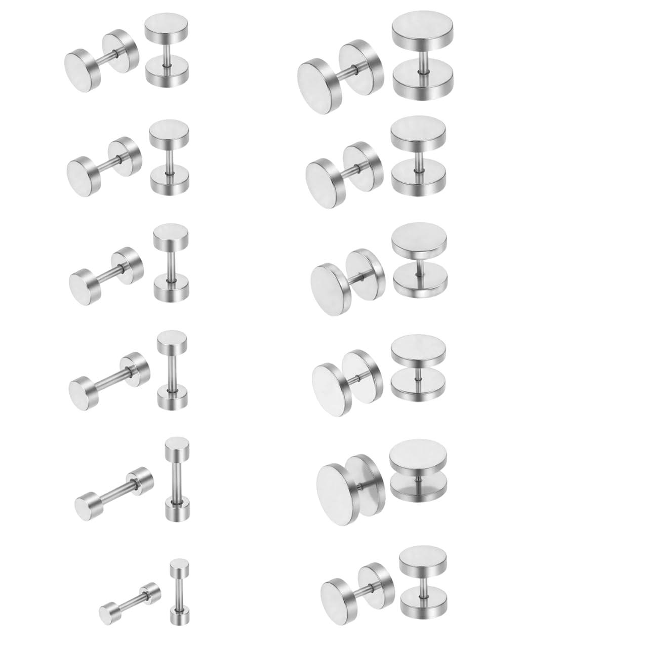 ROUND DUMBBELL - SILVER - Pure Titanium Steel Ear Hoop Earrings for Men & Boys (16mm to 2mm)