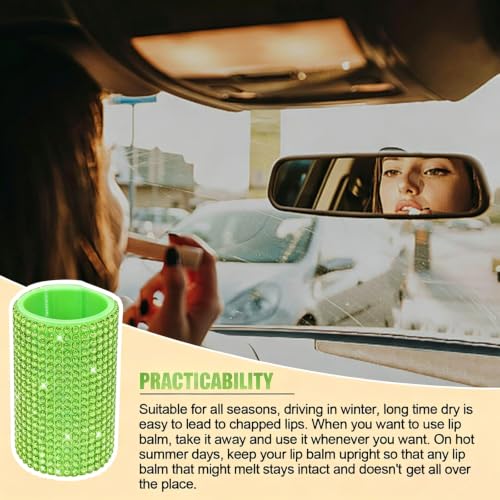 Image of Upright Car Chapstick Holder, Bling Insulating Lip Balm Holder,Rhinestone Car Accessories for Women Interior ,Suitable for Most Vehicles. (Green)