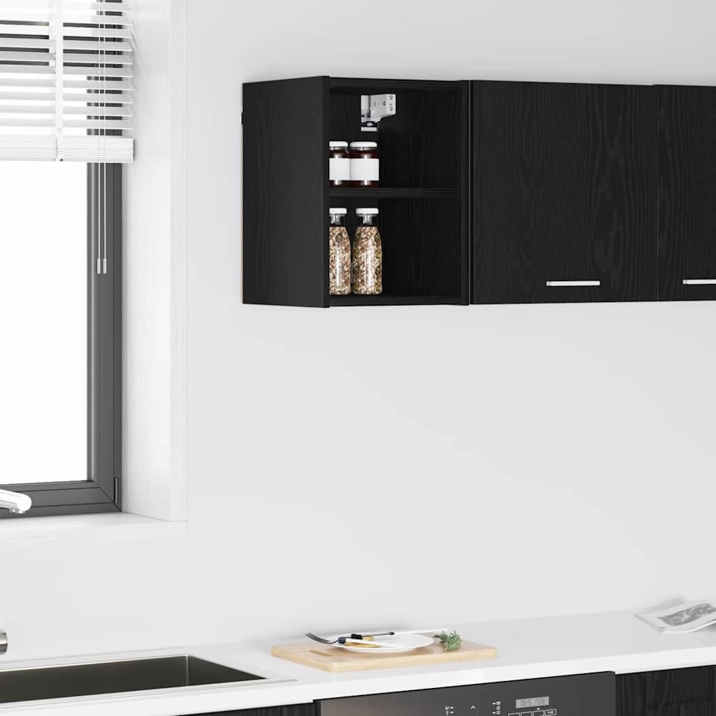 Hängeschrank Schwarz Eichen-Optik 30 x 29,5 x 40 cm Küchenaufbewahrung mit viel Stauraum für Moderne Wohnräume ideal für Geschirr, Utensilien, Vorratsschrank, Organizer und mehr