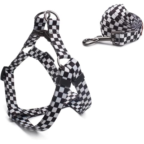 Cosyhome London No Pull Dog Harness, [Release on Neck] Adjustable No Choke Pet Vest with Front & Back 2 Leash Attachments, Soft Control Training Handle for small Medium Dogs (s, black and white grids) Cover