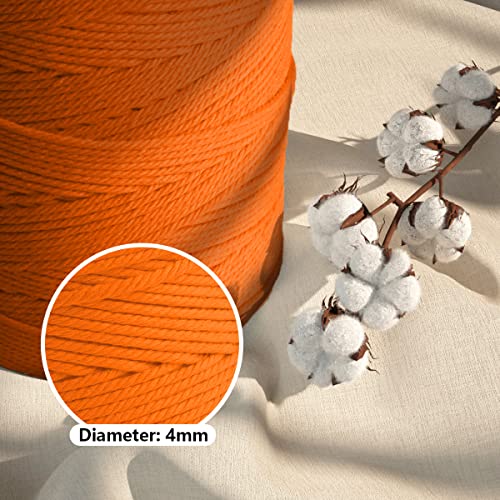 Image of ZUEXT Macrame Cord, Orange, 4mm x 547yds Cotton String Macrame Yarn | Natural Handmade, 4 Strands Twisted Cotton Rope, for Craft Wall Hanging Weaving Tapestry Dream Catchers Hanger DIY Gift, 500m