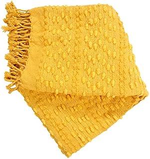 Amazon Brand - Umi Cotton Throw Blanket With Tufted Decorative Design | 50''X60'' Cozy Chenille Knit Lightweight Boho Chic Blankets | Yellow Soft Fringe Tassel blankets For Couch, Bedroom