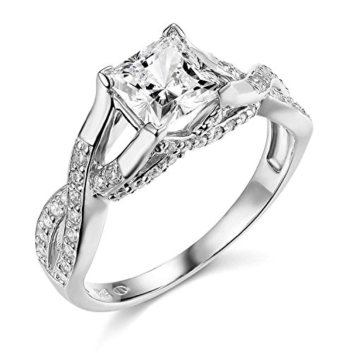 JEWELS FORUM 14k Yellow OR White Gold Solid Princess Square Wedding Engagement Ring - Main Image