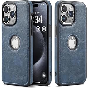 Sibada Lederen hoes voor iPhone 15 Pro Max mobiele telefoonhoesjes logo zichtbaar premium leer klassiek luxe elegante dunne iPhone 15promax hoes (2023) 6,7 inch – marineblauw