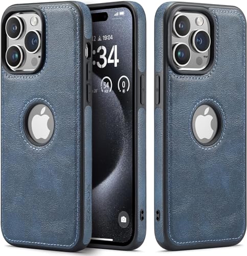 Sibada Lederen hoes voor iPhone 15 Pro Max mobiele telefoonhoesjes logo zichtbaar premium leer klassiek luxe elegante dunne iPhone 15promax hoes (2023) 6,7 inch - marineblauw
