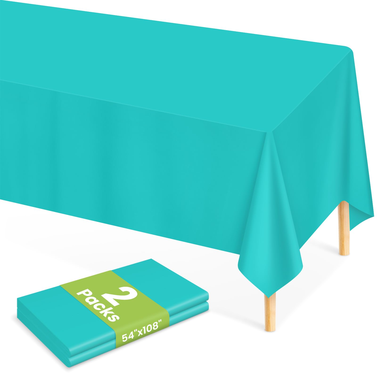 Mulbozy Teal Plastic Table Cloth Disposable 2 Pack, 54 x 108 Inch