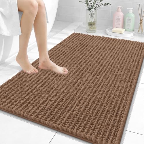 Image of OLANLY Bathroom Rug Mat 40x32, Thick Soft and Absorbent Chenille Bath Mat, Non-Slip Rubber Backing, Machine Washable Quick Dry Bath Rugs for Tub Shower Floor, Home Decor Accessories, Mocha