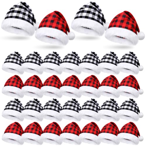 Chapeaux de Père Noël Jexine en tissu pelucheux carreaux de buffle pour grand événement