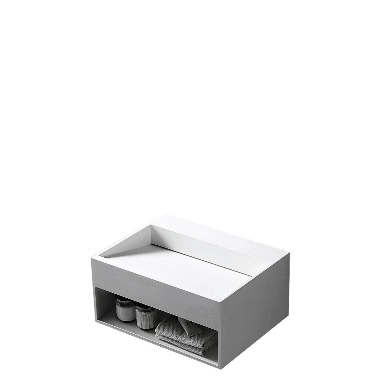 Vasque à poser rectangulaire gain de place avec rangement étagère pour petite salle d'eau