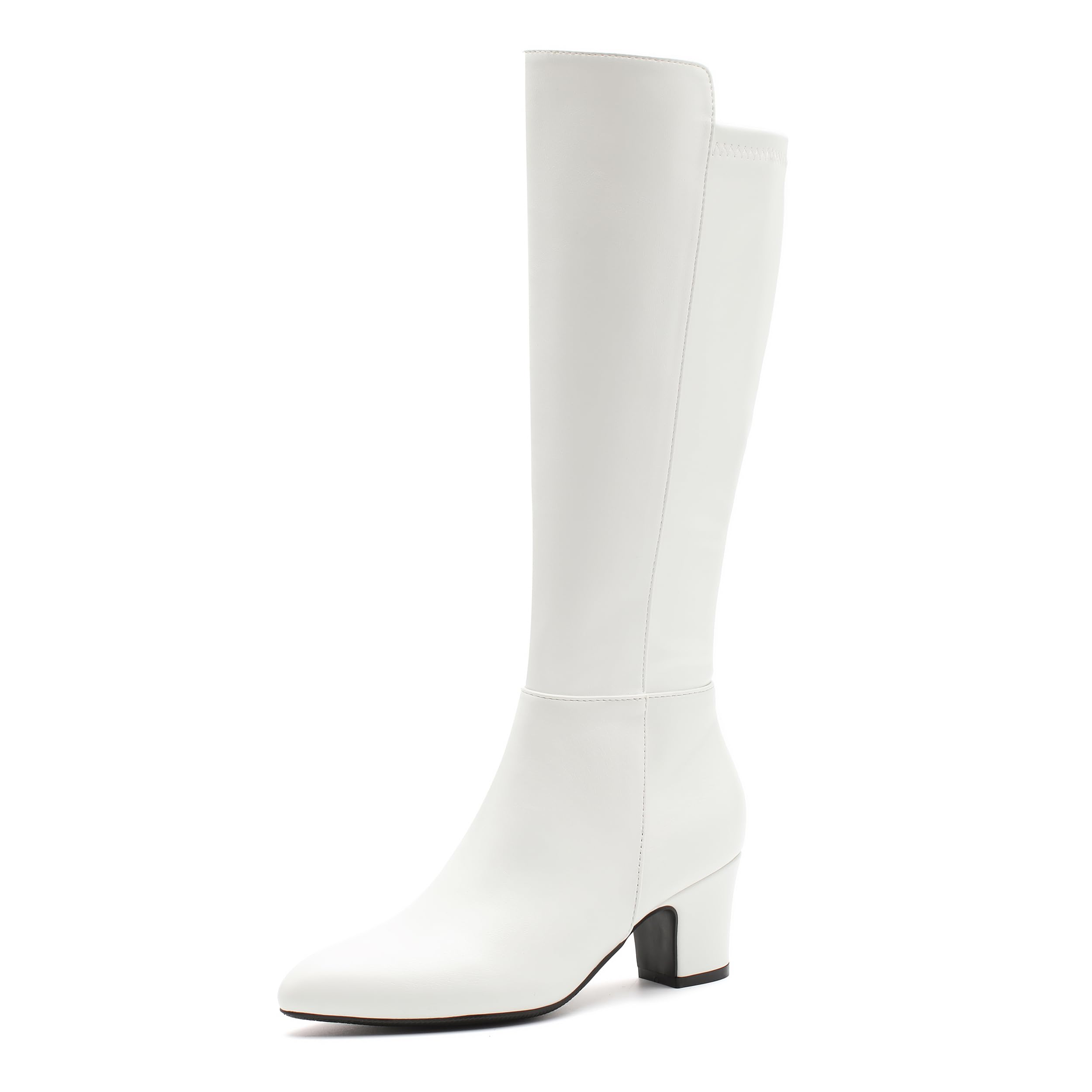 Enelauge Womens Knee-High Boots Chunky Heel Pointed Toe Gogo Boots with Side Zip Dress Fashion Tall Boots for