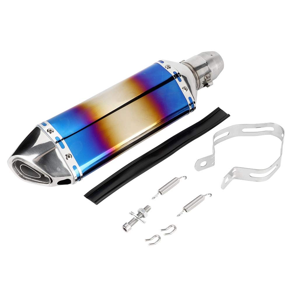 Tubo di Scarico della Coda, Moto Universale 51 Mm in Acciaio Inossidabile Coda Silenziatore Posteriore Tubo di Mostro di Scarico Blu Lucido
