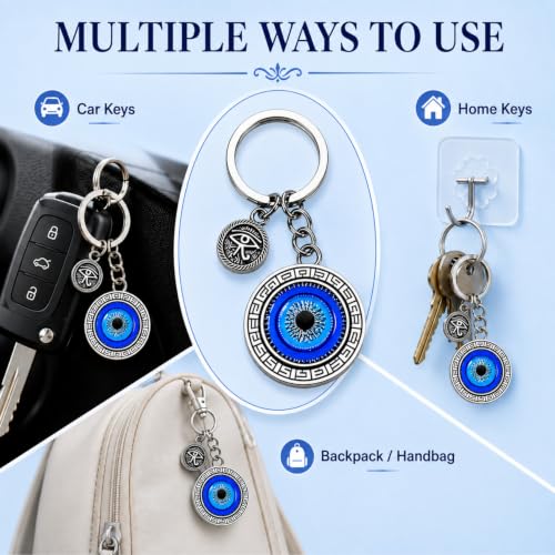 Image of Evil Eye Keychain for Bike Car and Home Keys with Adhesive Hook | Good Luck Protection Charm Key Ring | Stylish Evil Eye Key Chain for Positivity | Gifting & Decorative Purpose