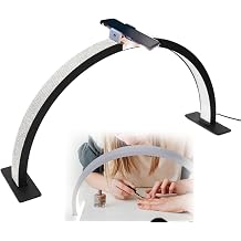 Half Moon LED Lamp, 29" Half Moon LED Table Lamp with Phone Holder, Adjustable Brightness Half Moon Nail Desk Light Lamp, Desktop Nail Table Lamp for Eyelash Artist and Tattoo Artist Hairdresser Black