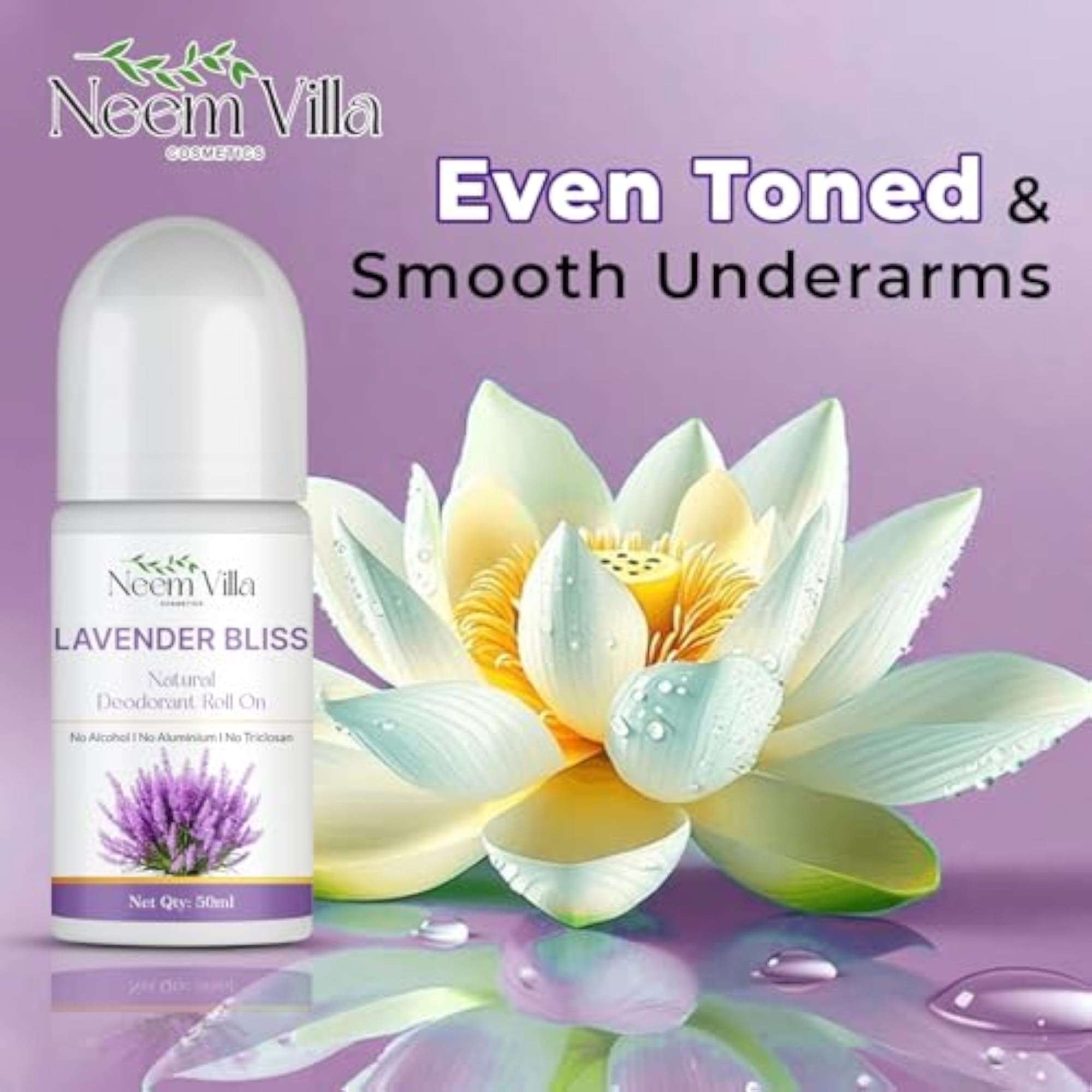 Lavender Bliss Natural Deodorant Roll On Pack of 2, Women & Men