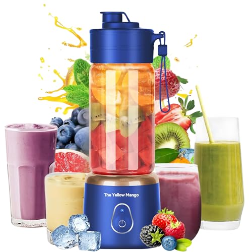 Image of Portable Glass Blender Cup, 500ml Electric USB Mini Juicer Blender for Shakes and Smoothies, 12 Stainless Steel Blades, Rechargeable Lightweight Travel & Gym Mixer (Blue)