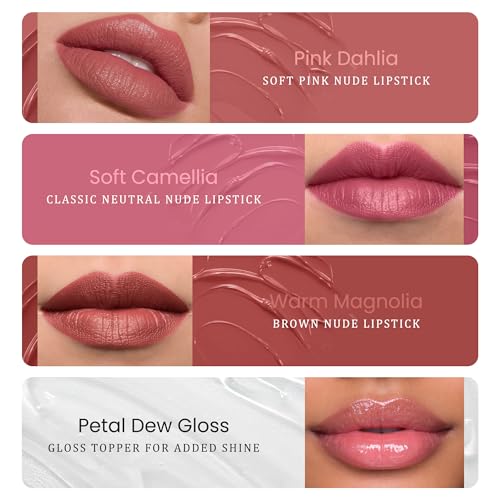 Image of Parul Garg Beauty Fresh Bloom 4-in-1 Nude Shades Liquid Lipstick Stack with Gloss | Matte, Transfer-Proof, Lightweight | Travel Friendly Stackable Lipsticks for Women | Made for Indian Skin Tones