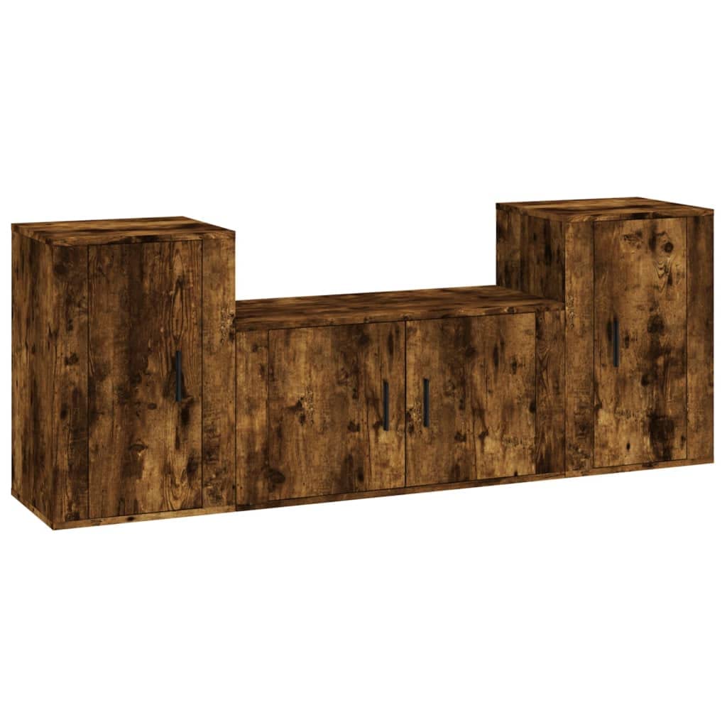 3-TLG. TV-Schrank-Set Räuchereiche Holzwerkstoff, Wandmontage, Modernes Media-Center für Wohnzimmer, Schlafzimmer, 80x34,5x40 cm