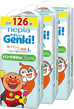 ネピアGENKI! 【パンツ Bigサイズ】 アンパンマン おむつ ネピア やさしいGENKI! パンツ (12~22kg)126枚(42枚×3) [ケース品]