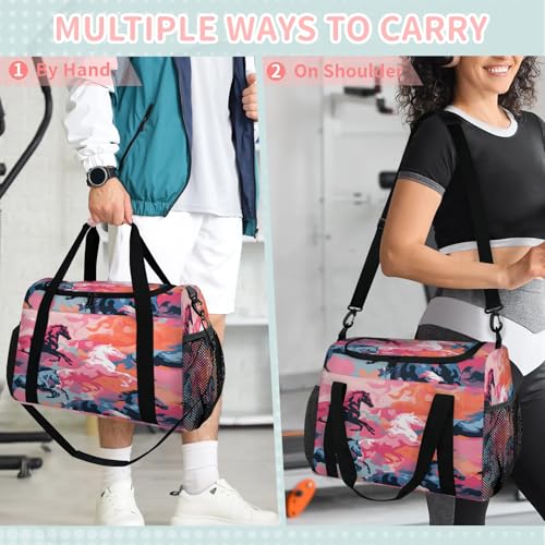 Colourful Abstract Floral Horses Travel Duffle Bag - Waterproof weekend luggage bag, men's sports and fitness bag, delivery hospital storage bag, overnight luggage bag with pull rod cover3