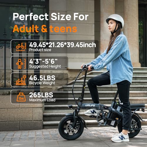 URLIFE Folding Electric Bike for Adults, 14" Portable Commuter ebikes, 20-40 Mile Long Range, 500W Peak Motor, 20MPH, UL 2849 Mini Bikes for Teens (Matte Black​) - Image 7