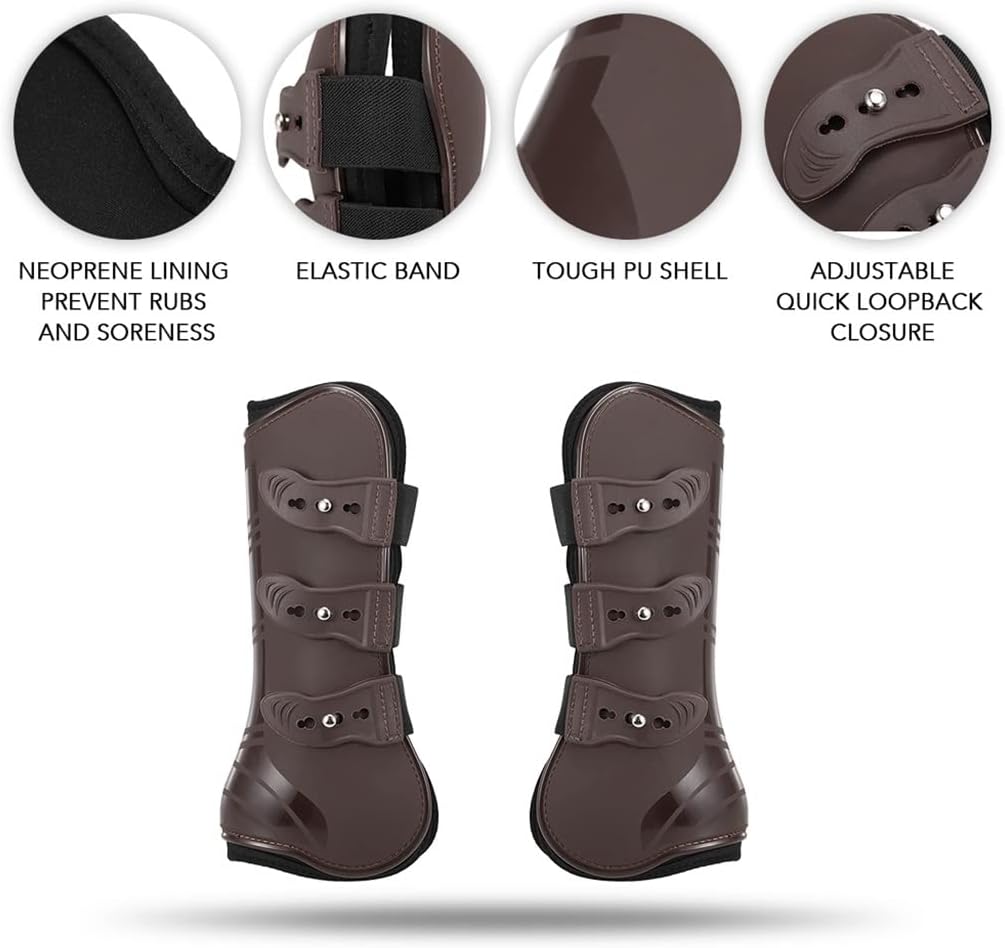 4 Pcs Front Hind Leg Boots Horse Leg Boots Equine Front Hind Leg Guard Equestrian Tendon Protection Horse Hock (Black)