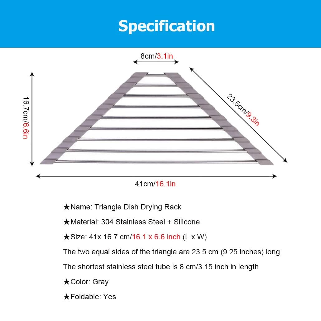 2 4 6 8 juegos de escurridor triangular plegable para platos, soporte para esponjas para fregadero de cocina, multiusos, para colocar sobre el fregadero, acero inoxidable 304, escurridor antideslizan