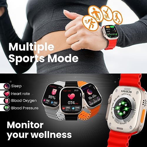Image of Kratos SW17 Ultra+ Smartwatch with 1.96 inch Touch Display, Advanced BT Calling, Wireless Charging Smart Watch, Voice Assistant, 100+ Sports Modes, Rotating Crown, Metallic Body, IP67, Heart Rate, SpO2