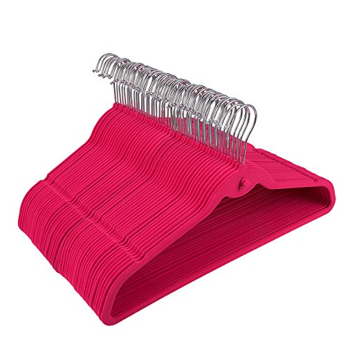 50 Pack Pink Velvet Hangers - Non Slip Hangers with Cascading Hooks - Thin Hangers - Non Slip Hangers, Pink, 17.5 x 9.2 x 0.2 Inches