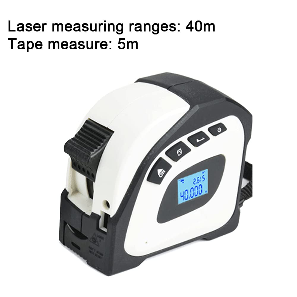 Cinta métrica láser, medidores de Distancia láser Digitales 2 en 1 con Pantalla LCD, Medida láser de 40 m, Cinta métrica de 5 m, área de (Blanca)