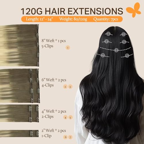 Image of DOORES Human Hair Extensions Ash Brown to Platinum Blonde 120g 7pcs 16 Inch Remy Hair Extensions Clip in Human Hair Natural Hair Extensions Straight Thick