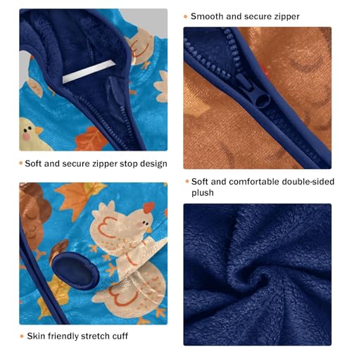 Chicken Turkey Leaves on Blue Toddler Fleece Jacket Girl Boys Hooded Fleece Jacket Coat Warm Outwear Zip-up 3-10T3