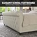 AMERLIFE Queen Size Platform Bed Frame, Chenille Upholstered Sleigh Bed with Scroll Wingback Headboard & Footboard/Button Tufted/No Box Spring Required/Cream