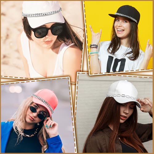Image of Geyoga 9 Pcs Trucker Hat Chains Trucker Hat Charms Women Man Decoration Detachable DIY Metal Chain for Mesh Baseball Cap(Silver,Simple)